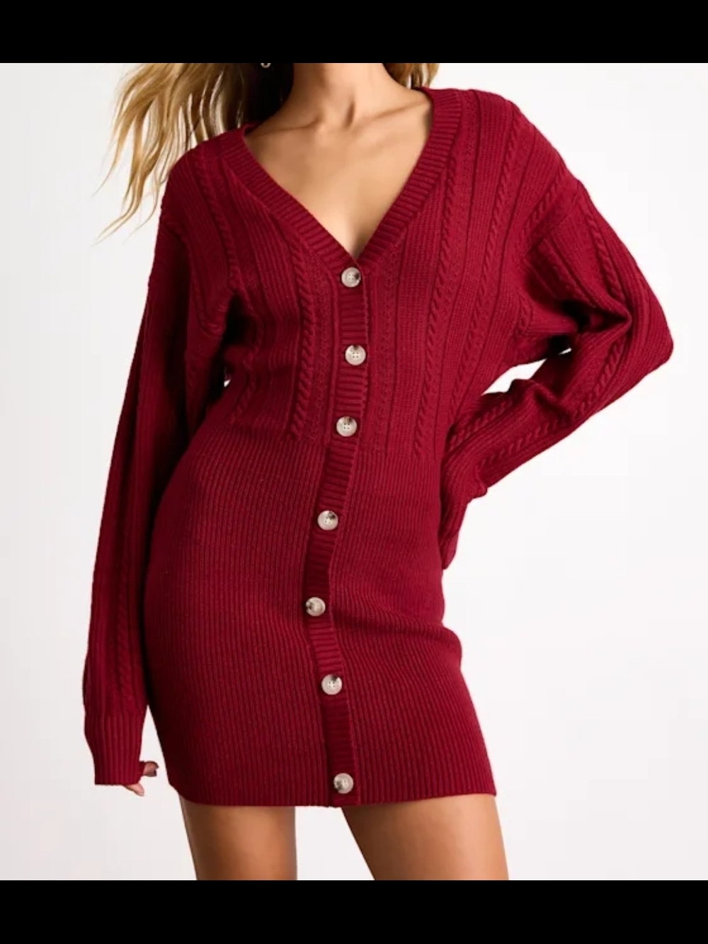 Lulu's Cabernet Ribbed Button-Up Mini Dress